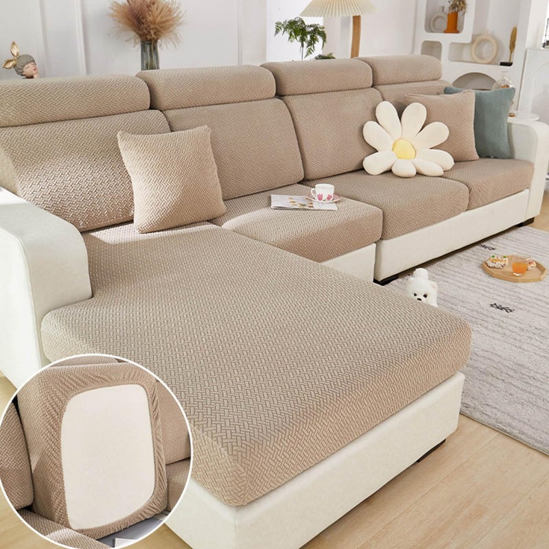 Disayu Sofa Covers Couch Covers for Sofa Pet Friendly Couch Cushion Covers Universal Sofa Covers Washable Stretch Slipcovers for Sectional Sofa (Texture Light Coffee, 2 Seats + Chaise Cover) - Image 1